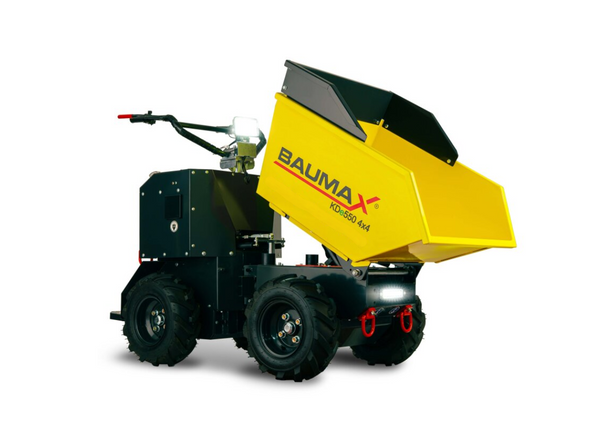 Mini-dumper | Basculantă electrică pe roți KDe550 4x4, cu direcție articulată și platformă pentru operator